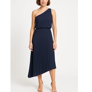 Sam Edelman Navy Blue Pleated One Shoulder Dress Women's Size 6